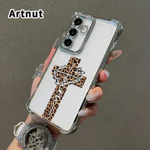 Phone Case Compatible with Samsung Galaxy S23 Ultra S24 Plus S25 S22+ FE Edge Leopard - Cross - Crown Pattern Transparent Lens Protection Durable Soft Silicone Cover Gift