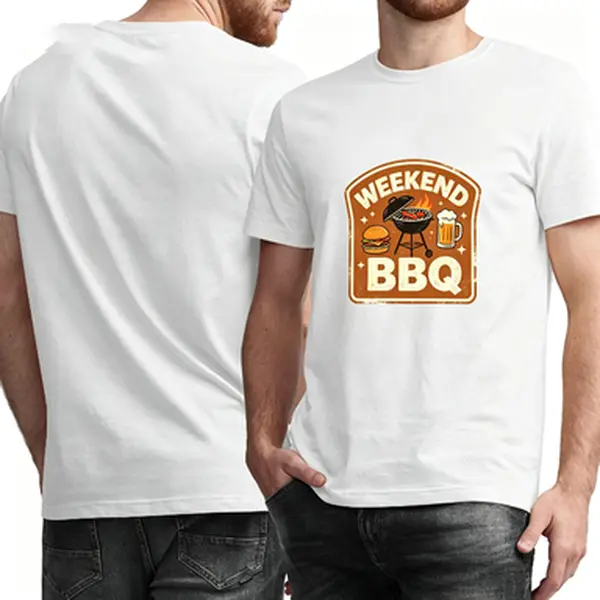 Weekend BBQ Vintage Badge Graphic Tee Retro Grill Burger Beer Backyard Grilling Casual Unisex Short Sleeve T-Shirt