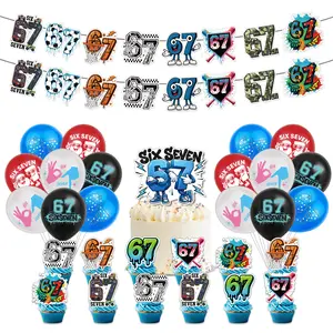 Six seven birthday decoration party set sixty-seven popular meme blue supplies cute funny kid boy girl cake topper happy birthday banner garland balloon balloons 30 pieces set