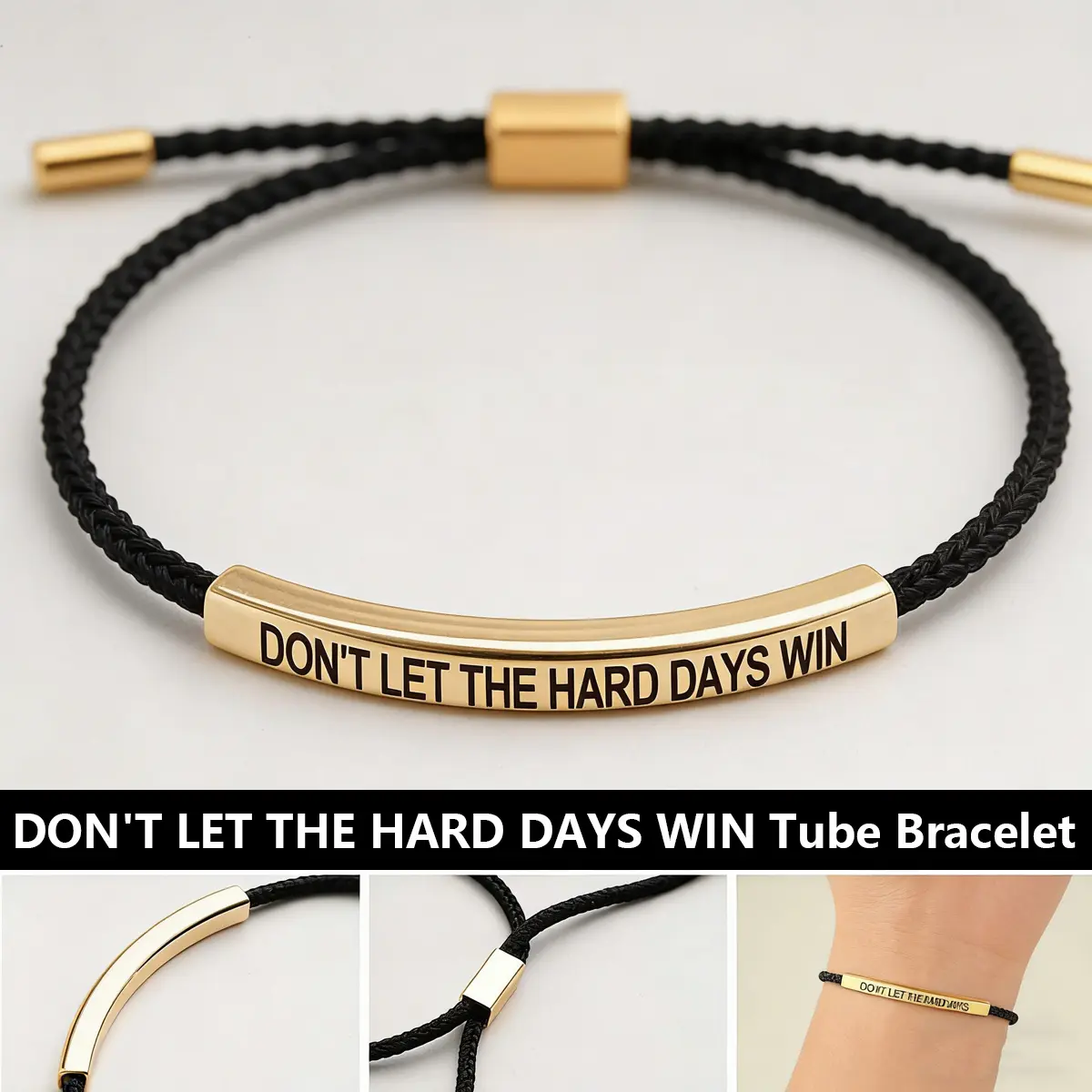 Inspirational Don't Let The Hard Days Win Bracelet, Stainless Steel Braided Adjustable Bracelet, Motivational Affirmation Jewelry, Resilience Gift, Encouragement Present for Women Men