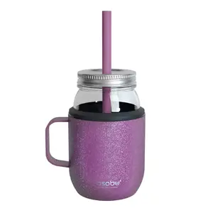 asobu Moonshine Mason Jar with Stainless Steel Insulated Sleeve and Handle Doubles as a Mug 16 Ounces (Blue)