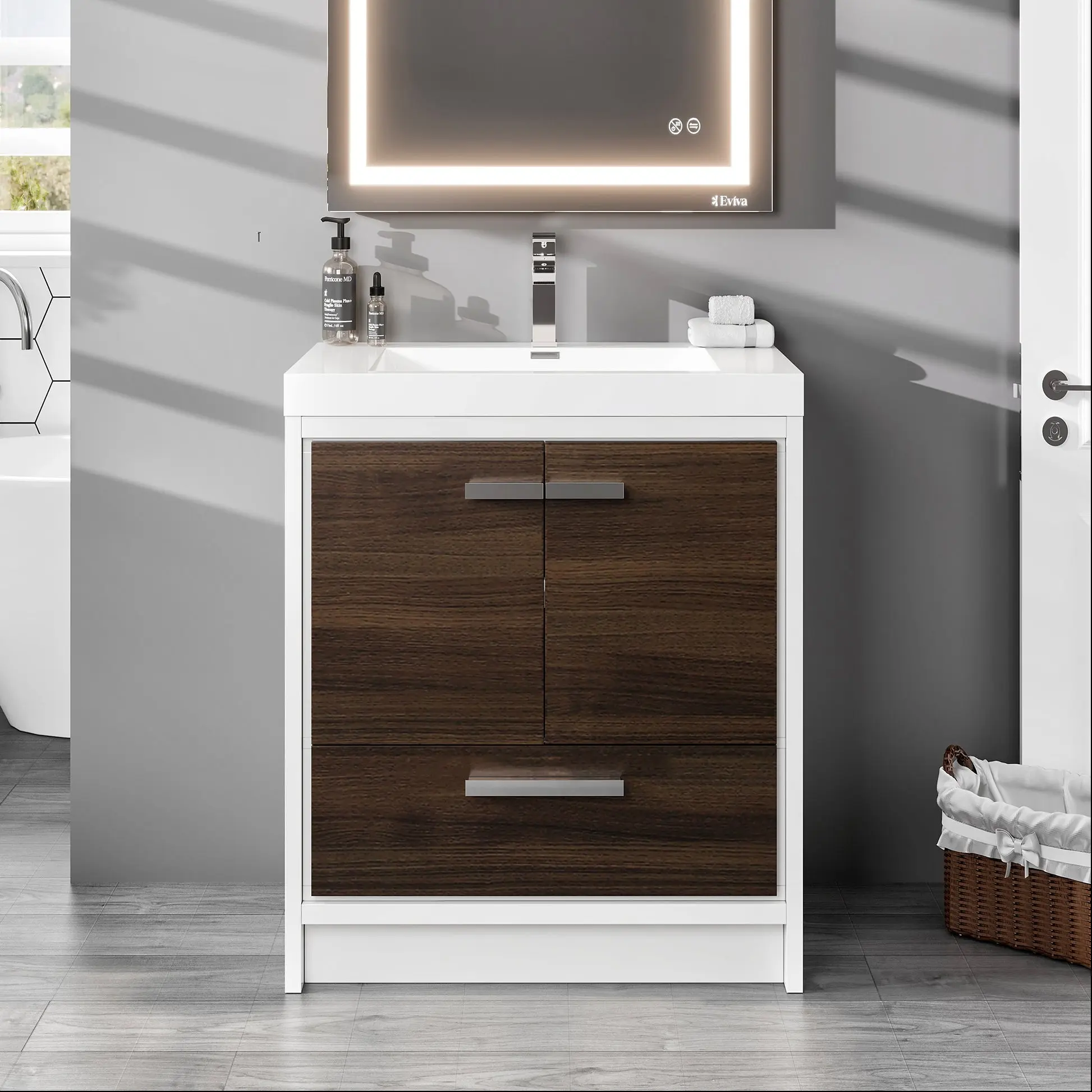 Grace 24 in. Gray Oak Single Sink Bath Vanity with Acrylic Top and Integrated Sink