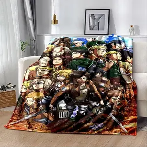 Attack On Titan Eren Yeager Blanket Ultra Soft Flannel Cozy Warm Bedroom Couch Sofa Home Throw Comfortable Decor Birthday Gift Christmas Gift for Anime Fans Teens Men Women Kids Survey Corps Rumbling Style