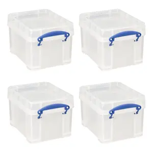 Really Useful Box 3 Liter Snap Lid Storage Bin for Music Storage, Clear (4 Pack)