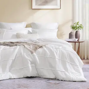 Boho  Size Comforter Set, White Pinch Pleat  Size Bed Set, 3 count Bedding Set, Warm Fluffy  Bed Set(White,102"*90")