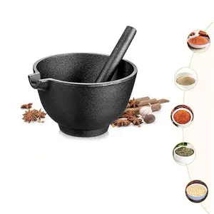 Cast Iron Mortar and Pestle Set, Spices and Seeds Grinding Tool with Pouring Mouth, Diverse Kitchen Essentials, Ideal for Cooking & Baking, Kitchenware