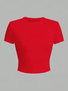 American Street Style Streetwear Sexy Plain Slim-Fit Crop Top Cropped Short Sleeve T-Shirt, Essential Daily Wear, Fashionable and Versatile, Perfect for Outings