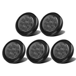 Partsam 5Pcs 2 Inch Round Led Marker Lights 9 Red Diodes Smoked w Reflectors Truck Trailer Rv Flush Mount Waterproof 12V 2 Round Red Led Marker Lights Kits with Grommets and Pigtails
