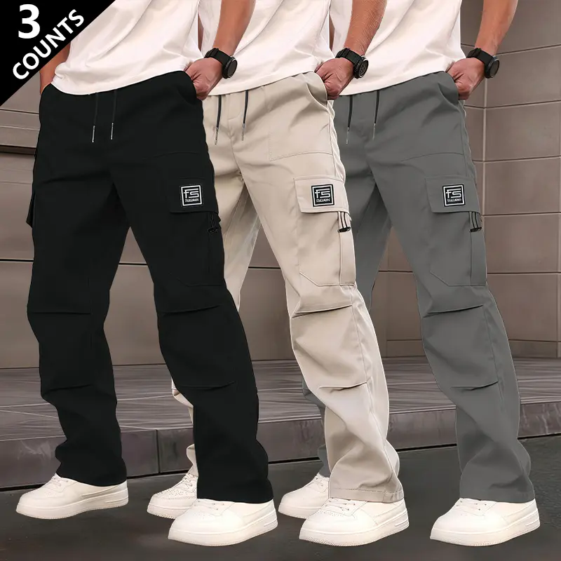 Men’s solid-color straight-leg casual pants with multiple pockets, featuring a standard fit—simple yet stylish, skin-friendly and breathable. Durable and wear-resistant, suitable for all seasons and versatile for everyday wear, commuting, and outdoor acti