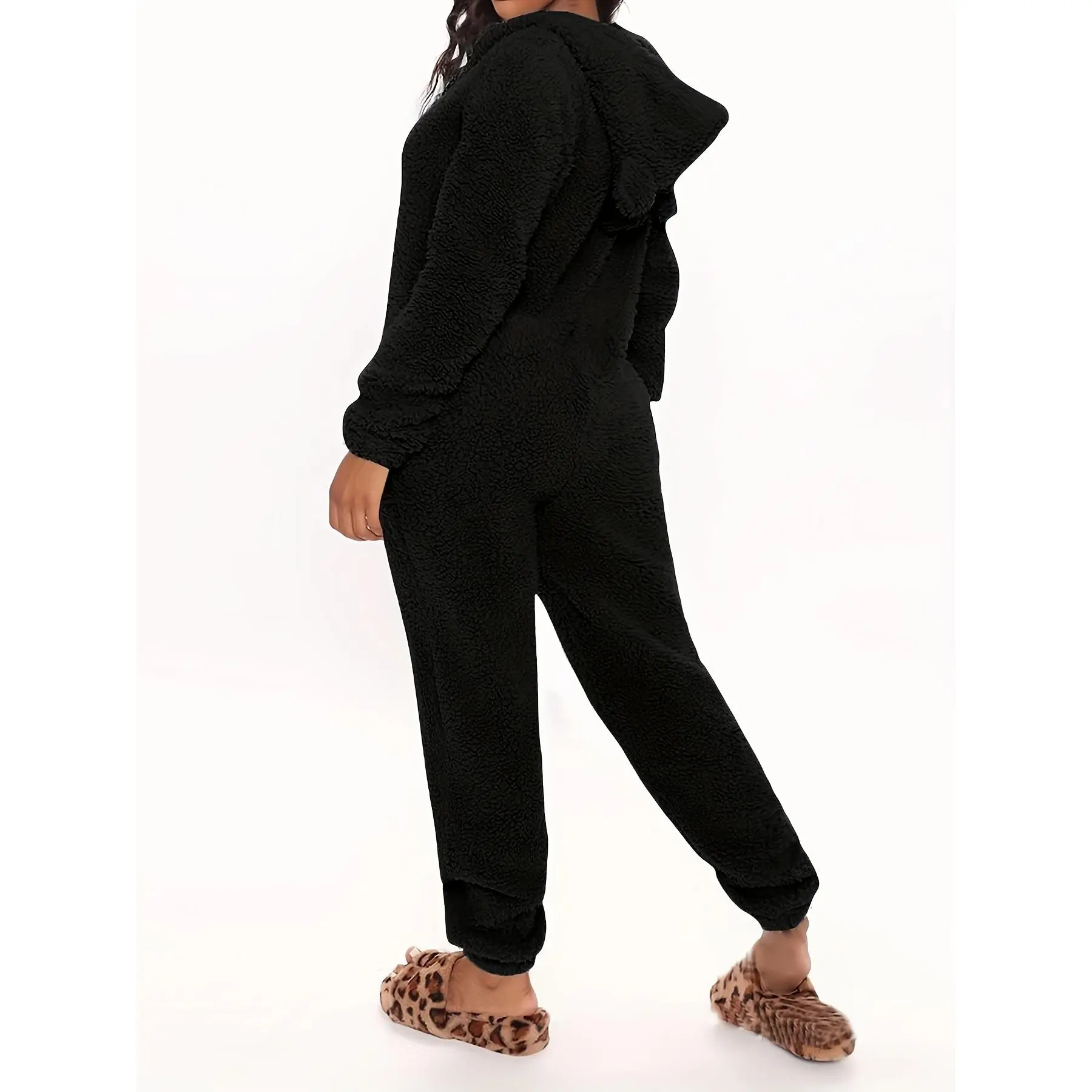 Fuzzy Hooded Long Sleeve Zipper Pajama Jumpsuit for Women, Comfy & Cute Sleepwear for Music Festivals