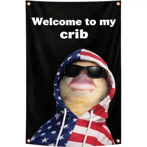 Welcome to My Crib Duck Flag Funny Tapestry for Bedroom Dorm Room Decor Cute Duck Wall Flag for College Dorm Man Cave Gaming Room Indoor Outdoor