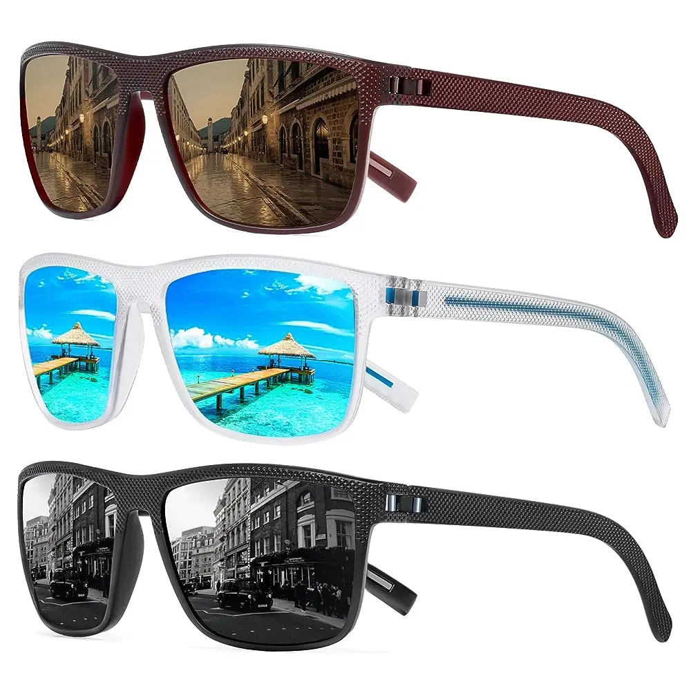 TURBOPEP 3 Pairs Simple Sunglasses For Fishing,Unisex Polarized Glasses, Square Sunglasses,Lightweight Frame Sun Glasses with UV Protection, Travel Accessories gafas de Springtok