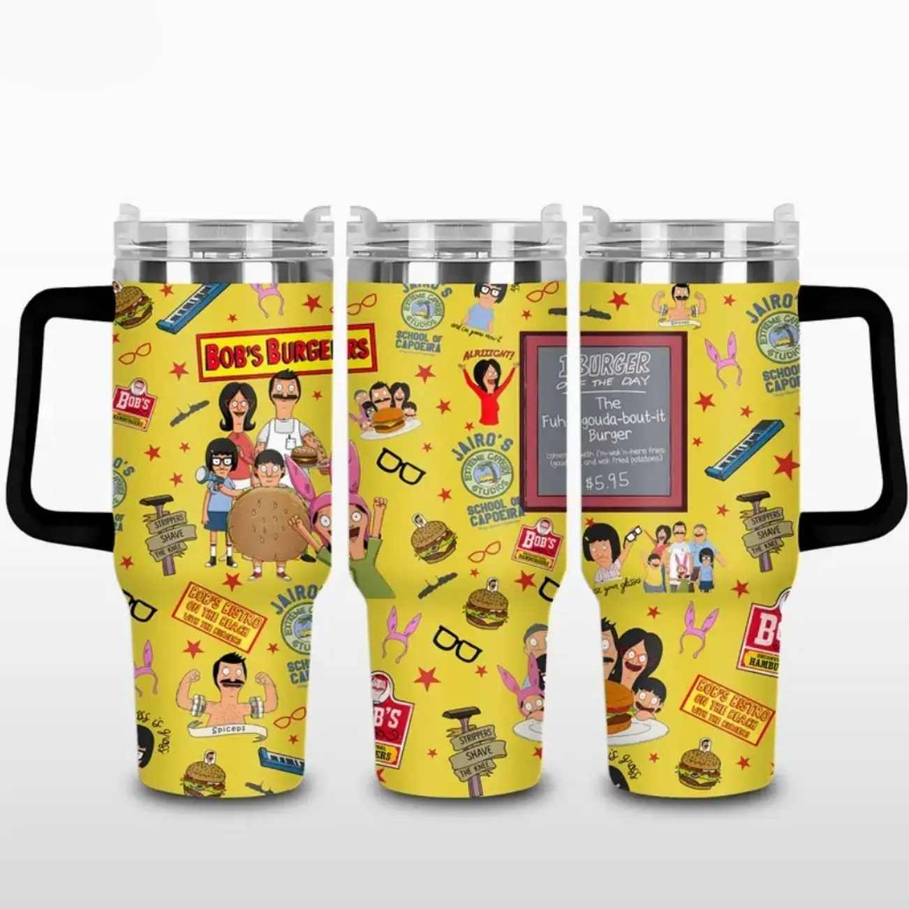 Yellow Bob's Burgers Inspired 20oz/30oz/40oz Stainless Steel Tumbler – Cartoon Family Double Wall Insulated Travel Mug, Funny Animated TV Fan Gift