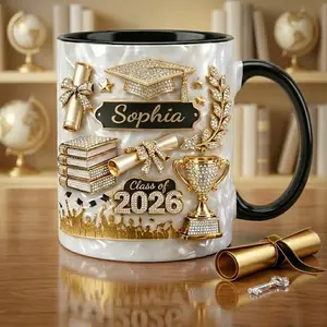 Custom Name Graduation Mug 2D Printed 3D Effect, Personalized Ceramic Coffee Cup with Class of 2026 Design for Students, Seniors and Graduates, Perfect for Graduation Ceremony, Party, Celebration, Meaningful Keepsake Gift