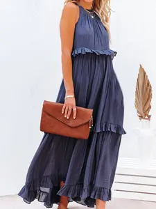 Women's Summer European Style Sleeveless Long Dress, Layered Cake Design, Fluffy and Slimming, Multiple Colors Available