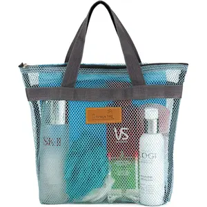 Mesh Shower Caddy Bag Portable Hanging Toiletry and Bath Organizer with Zipper for Swimming, Travel, Gym, Camping, College Dorms, Beach (Sky Blue)