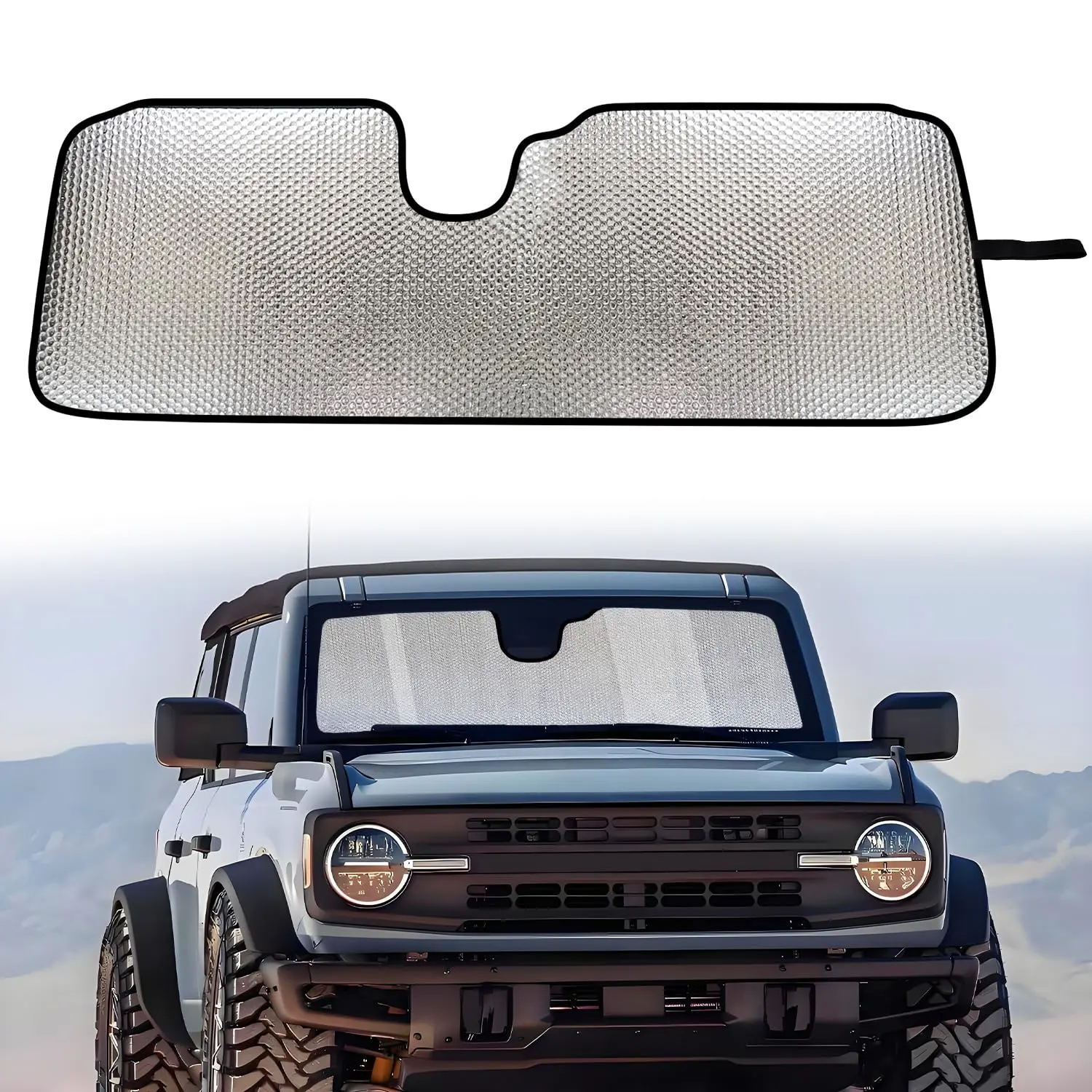 Exterior Windshield Sun Shade for Ford Bronco — Outdoor UV Protector Outside Use Sunshade for Car Ford Bronco Windshield Sun Shade 2021-2025 Insulated Sun Protection with Sun Visor for 2/4-Door Models Front & Back Side Car Sunshade Car Accessories