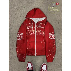 Men's Fleece Full Zip Hoodie Jacket, Winter Warm Casual Graphic Print Sweatshirt, Fashionable Daily Wear Outerwear