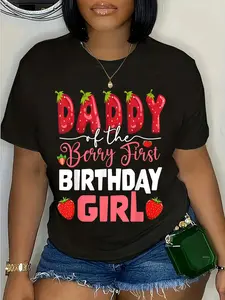 100% Cotton Unisex Daddy of The Berry First Birthday of Girl Strawberry Dad T-Shirt