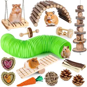 VESPRO Hamster Toys Set, Guinea Pig Toys Small Animal Chewing Toy and Rat Cage Accessories, Chinchillas, Gerbils, Rats, Rabbit Rodents Teeth Care, Apple Wood Timothy Hay Mouse Toy Swing Seesaw Bridge ethical