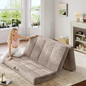 Raybee 4/5/6 Inch Tri-Fold Memory Foam Mattress, Twin/Full/Queen Size Collapsible Folding Mattress Topper with Washable Chenille Cover for Guestroom, RV, Dormitory and Guest Mat, Space Saving Guest Bedroom Ideas, Floor Mattress for Camping, Yoga