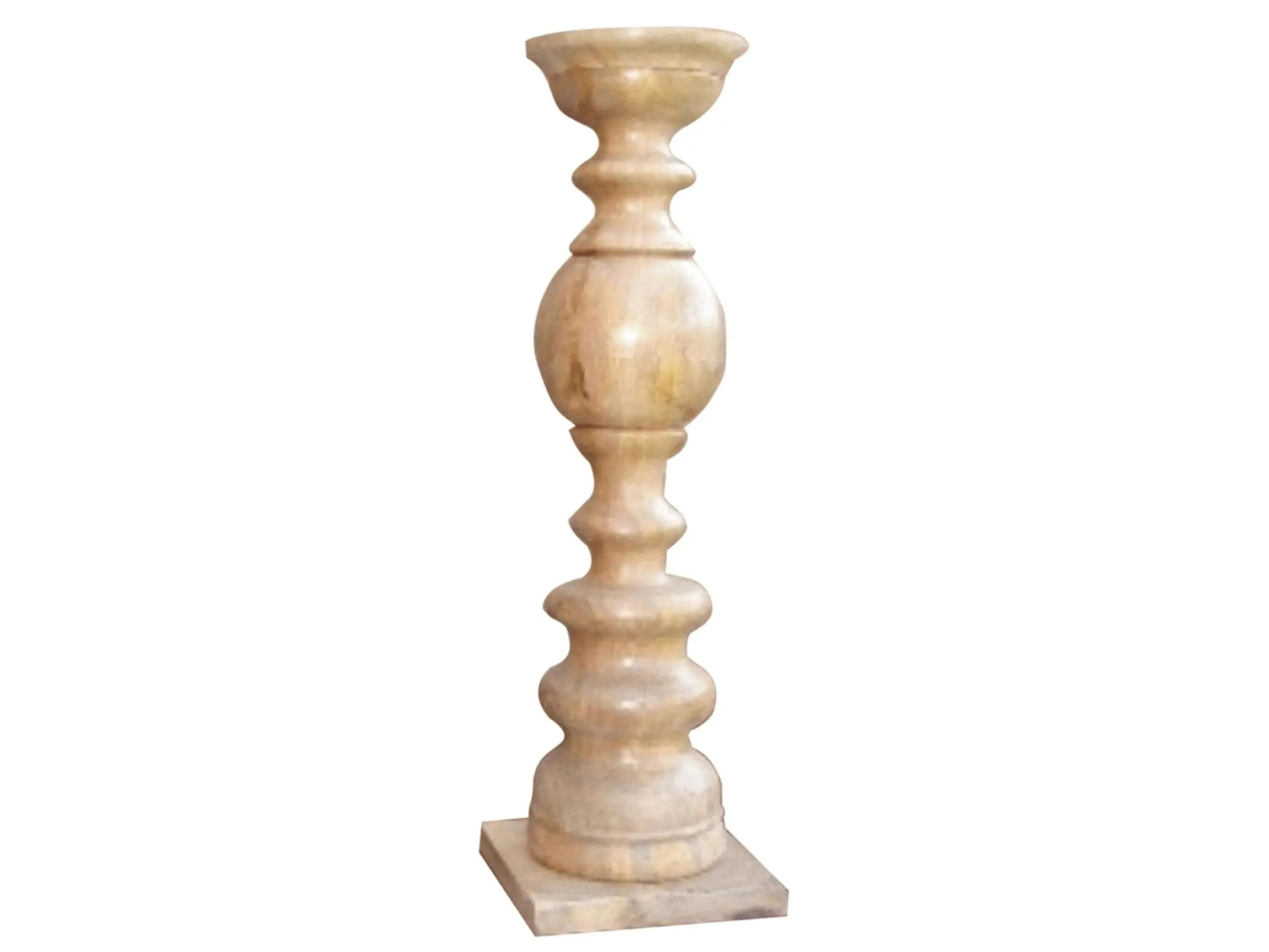 24 in. Natural Solid Wood Floor Pillar Candle Holder