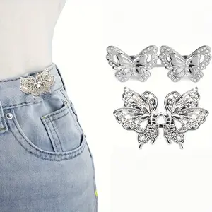 Cute Butterfly Waist Tightener Set, Instant No-Sew Jeans Button Pin, Adjustable Pants Clip for Loose Denim Hack, Fashion Accessory