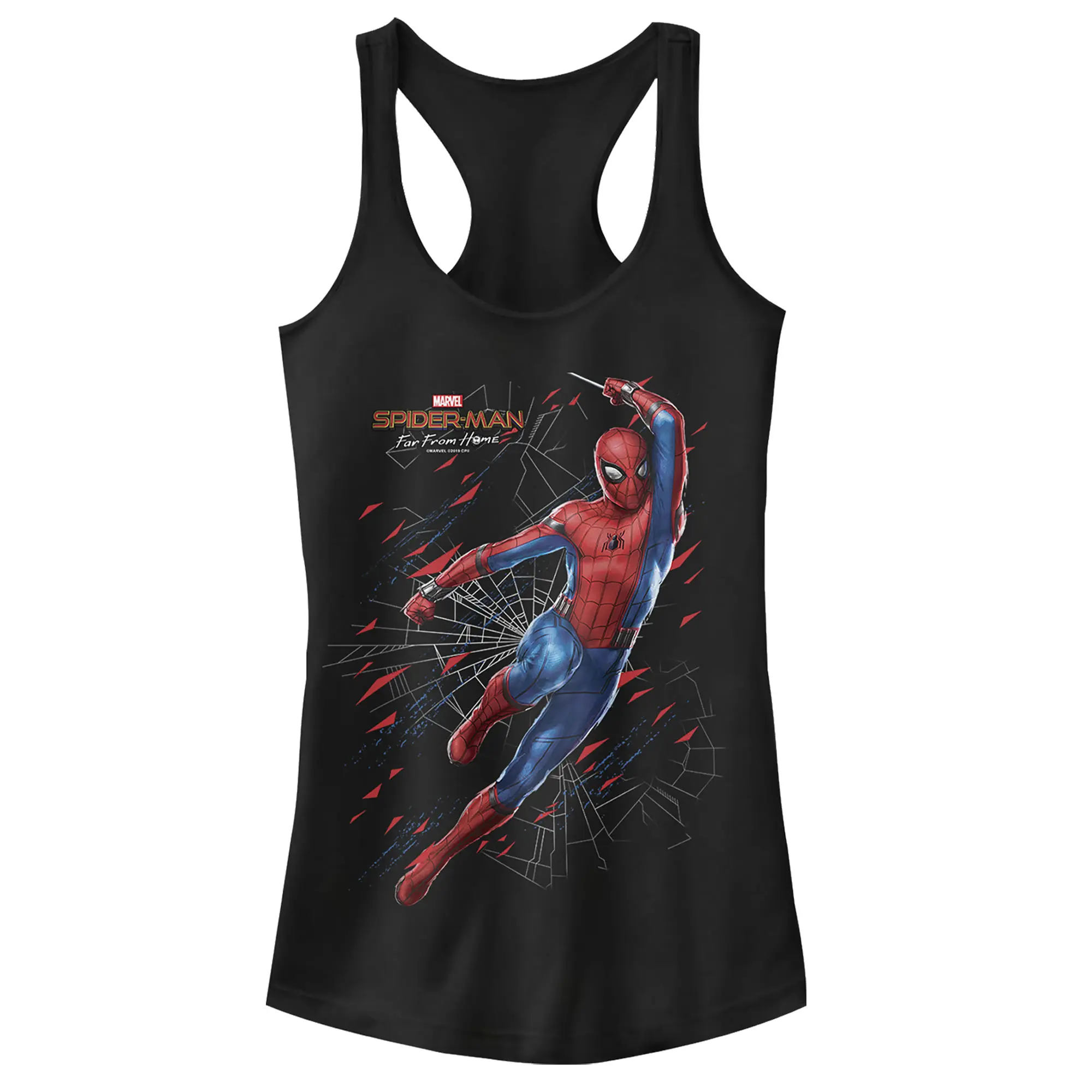Juniors Womens Marvel Spider-Man: Far From Home Web Shatter Racerback Tank Top