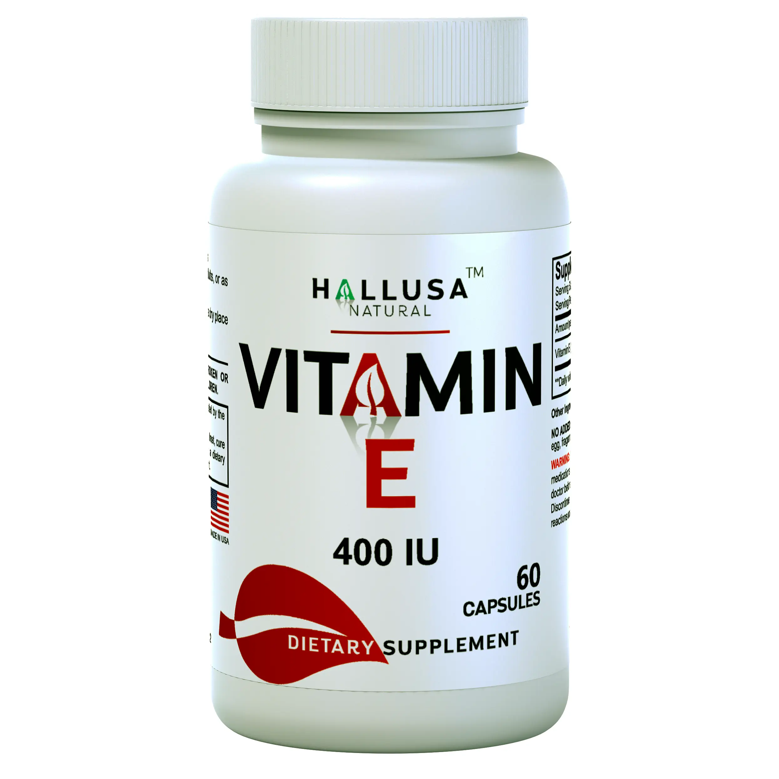 HALLUSA NATURAL Edible Vitamin E 400 IU Vegan Safe Beauty Supplement, 60 Capsules for Adults - Sugar Free, Gluten Free, Immunity Support, Skin & Hair Vitality, Lab-Tested Heart & Brain Health Aid