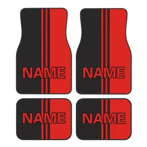 4pcs Customizable Name Car Floor Mats, with Red Striped Personalized Design Pattern. Perfect Gift for Christmas, New Year, And Valentine'S Day. Easy-To-Clean Interior Accessory, Exquisite Appearance, Suitable for Sedans, Trucks, And Suvs
