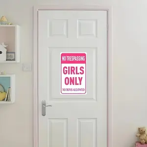 1-Pack "No Trespassing Girls Only" Self-Adhesive PVC Door Decal - Waterproof Semi-Glossy Pink & White Bold Lettering for Bedroom, Bathroom, Closet - Women's Room Decor, Wood Surface Sticker, Girly Bathroom Decor, Privacy Statement Decor, Playful Bold Desi