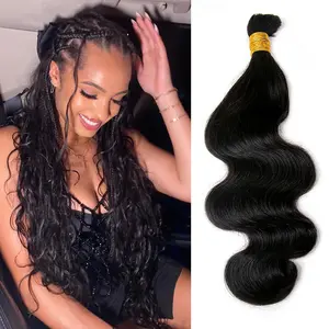 GK Body Wave Bulk Human Hair For Braiding No Weft Braids Human Hair Brading Hair Extensions 100g and Wavy Human Braiding Hair For Boho Braids Natural Black(18inch, Natural Black)