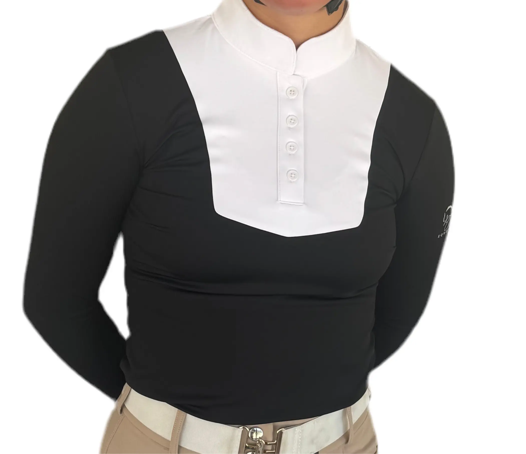 Navy and White equestrian long sleeve logo on sleeve