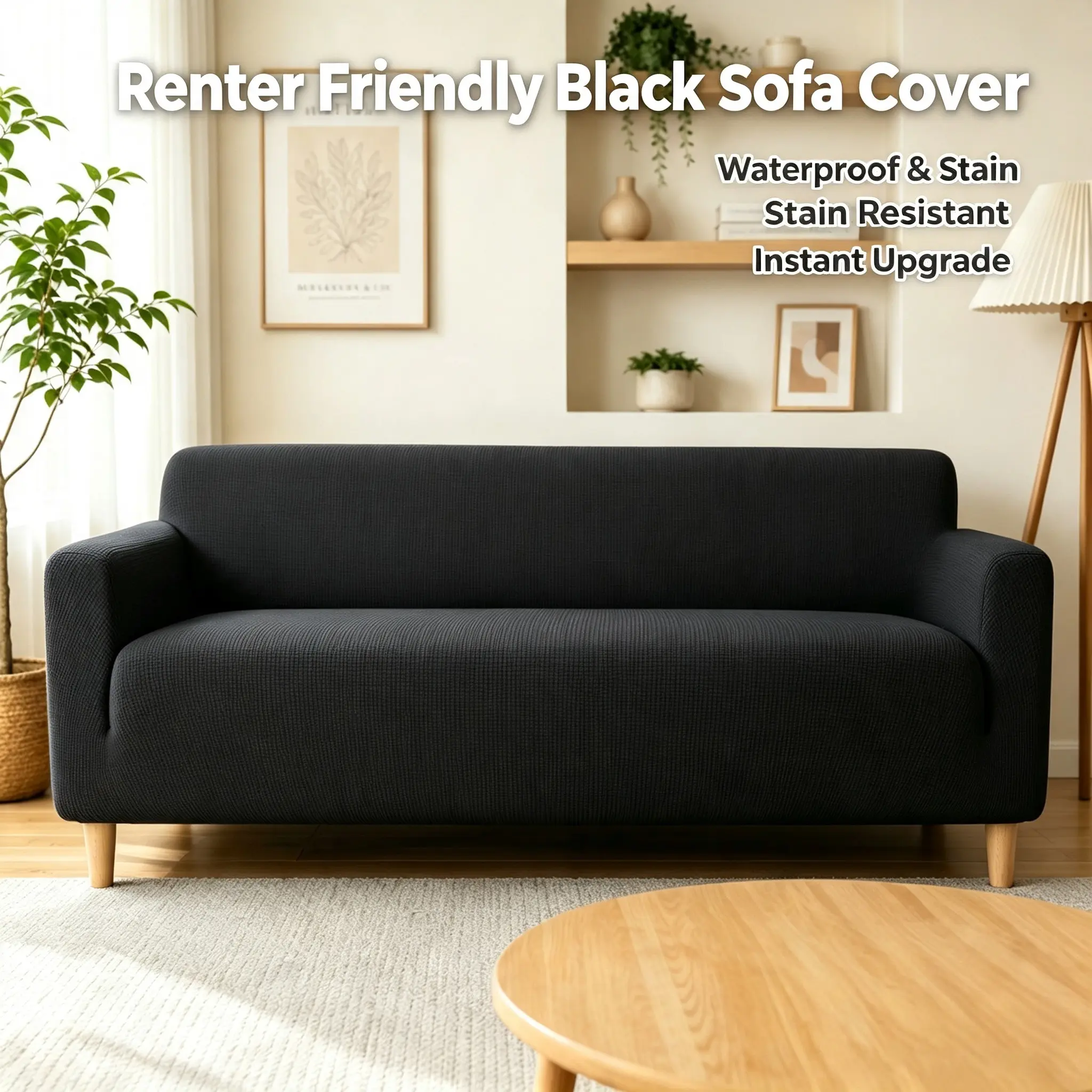 Waterproof and durable sofa cover, instantly refreshed, tenant-friendly sofa cover, solid-color and simple waffle elastic sofa cover, reusable sofa cover, ideal choice for renting