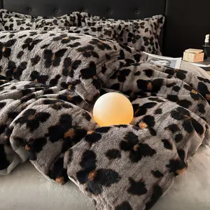 Luxury Faux Rabbit Fur Leopard & Butterfly 3 Piece Bedding Set,Ultra Soft Warm All-Season Duvet Cover with Zipper Closure&2 Pillowcases,Elegant Solid Color Design, Cozy Bedroom/Living Room/Dorm Bedding Décor, Perfect Christmas/Birthday, Soft Bedding Sets