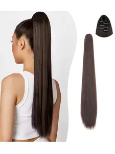 Women's Straight Hair Ponytail Wig Clip-In Natural High Ponytail Realistic Long Synthetic Hair Extensions Synthetic Hair Wigs