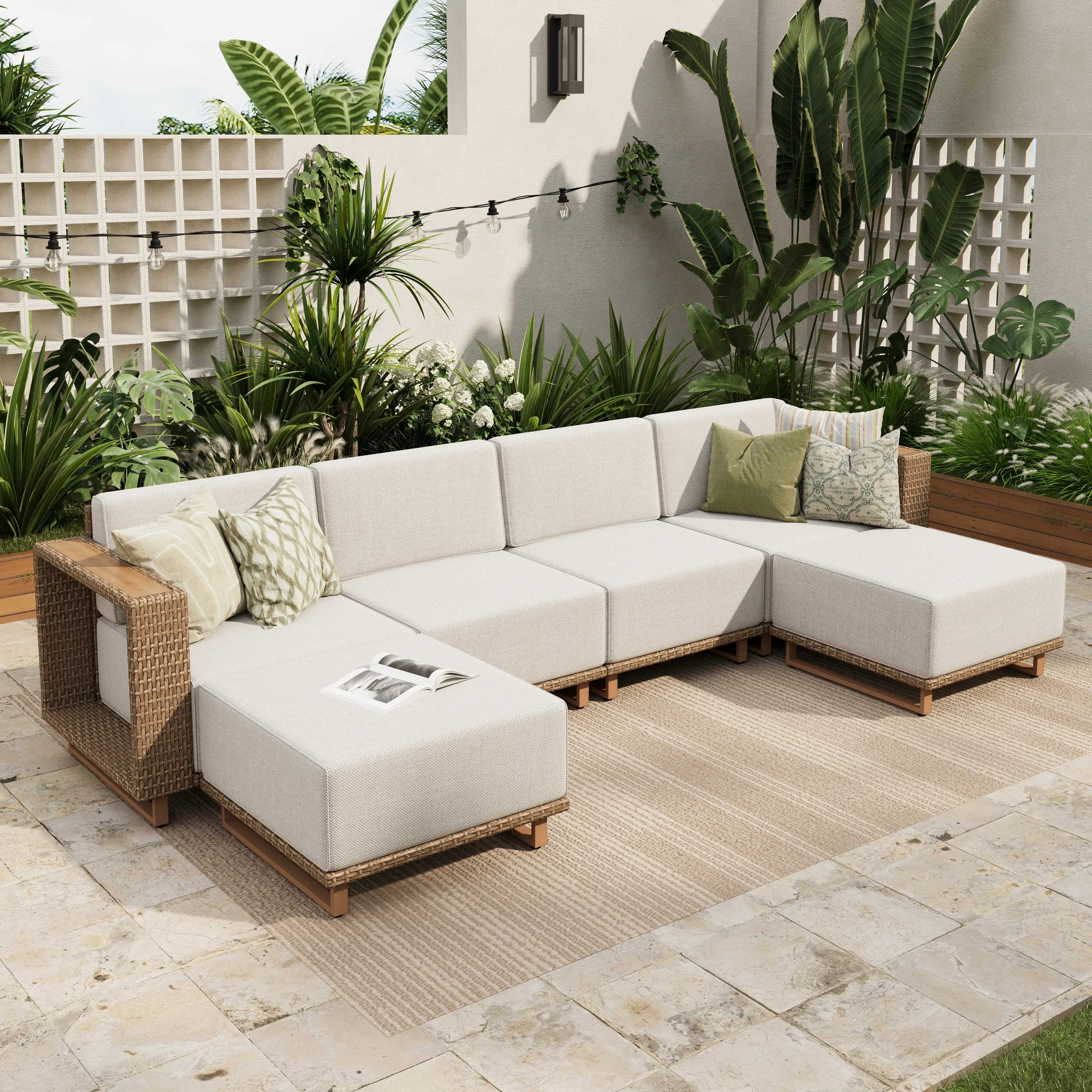 6 PCS-Horizontal Sofa+2 Ottomans