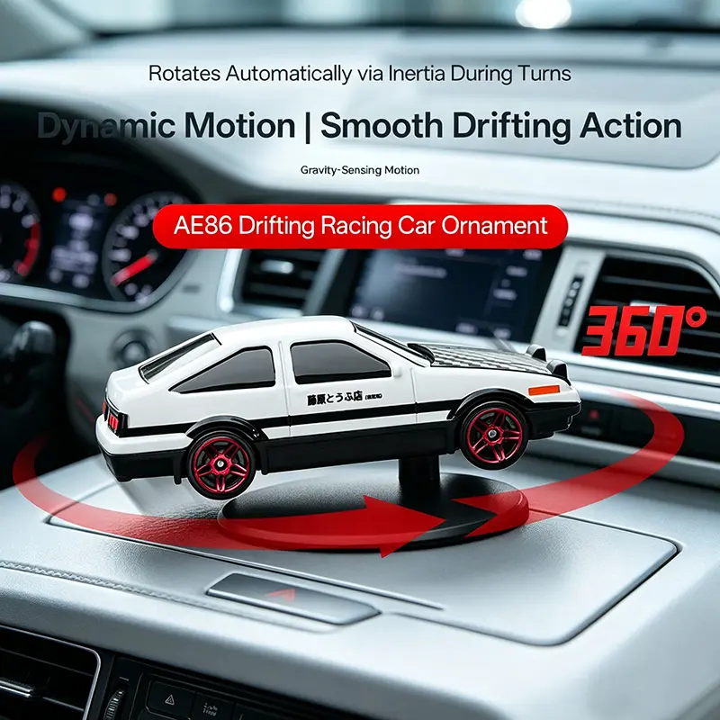 AE86 Drifting Car Model Dashboard Ornament, 360° Rotating Inertia Drift Auto Decor for Vehicle Interior