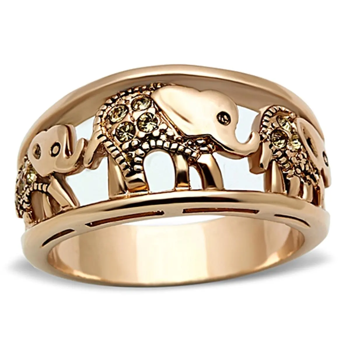Alamode TK1380-5 Women IP Rose Gold Stainless Steel Ring with Top Grade Crystal in Citrine Yellow - Size 5