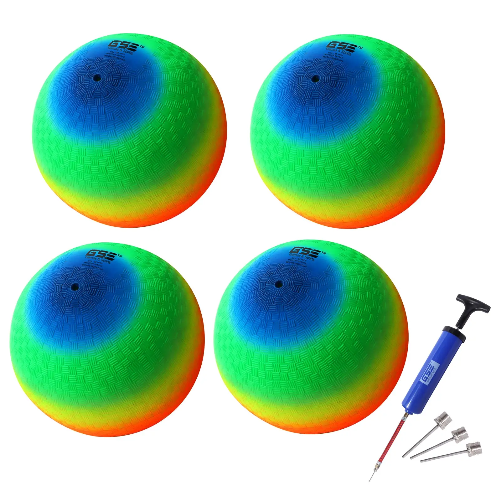 Set of 4 10" Rainbow Playground Balls, Kickball, Bouncy Dodge Ball, Handball