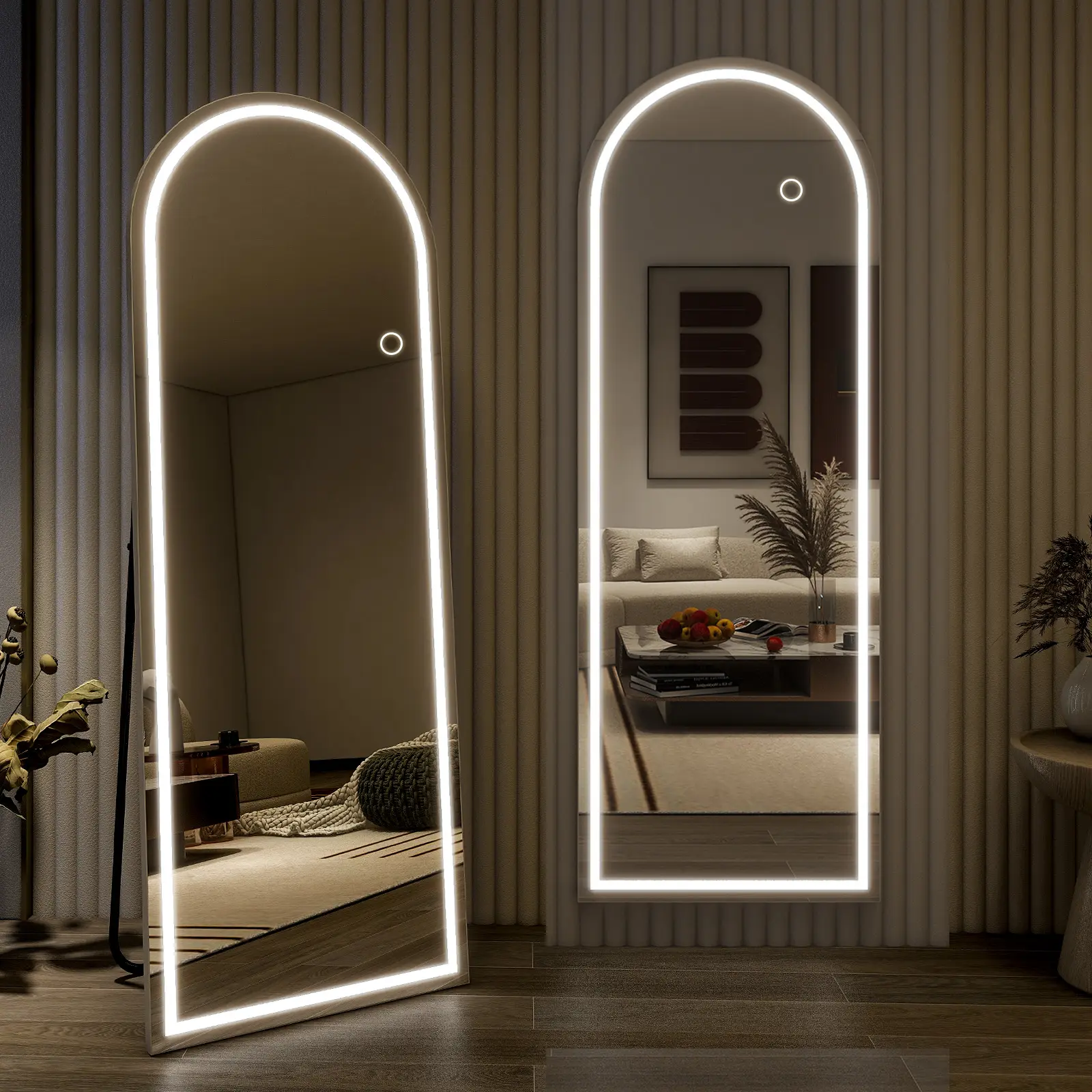 71"x26" Durable Modern LED Light Full Body Mirror - Aluminum Full Frame, Touch Switch, 3 Color Modes, Dimming, No Assembly Required, Free-Standing or Wall-Mounted for Bedroom Decor