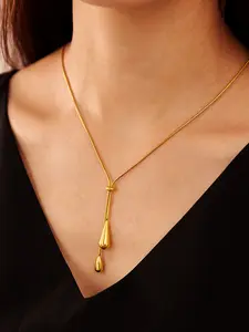Alloy Teardrop Pendant Necklace, Soft Round Snake Chain, Adjustable, Women's Party Accessory, Casual Style, All Seasons
