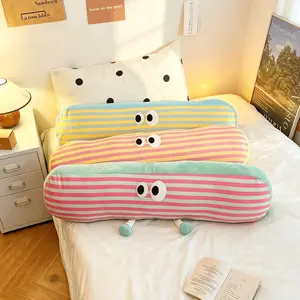 Cute Striped Plush Pillow with Tiny Feet, Comfortable Full-Body Sleeping Pillow for Bedroom Bed and Sofa, Soft and Cozy Long Pillow