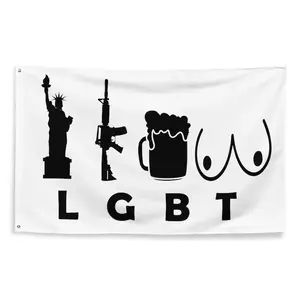 Funny American Liberty Flag, Gun Beer Design, Polyester Banner LGBT Wall Tapestry White Statue Of Liberty Gun Beer Bra Print For Bedroom Decor