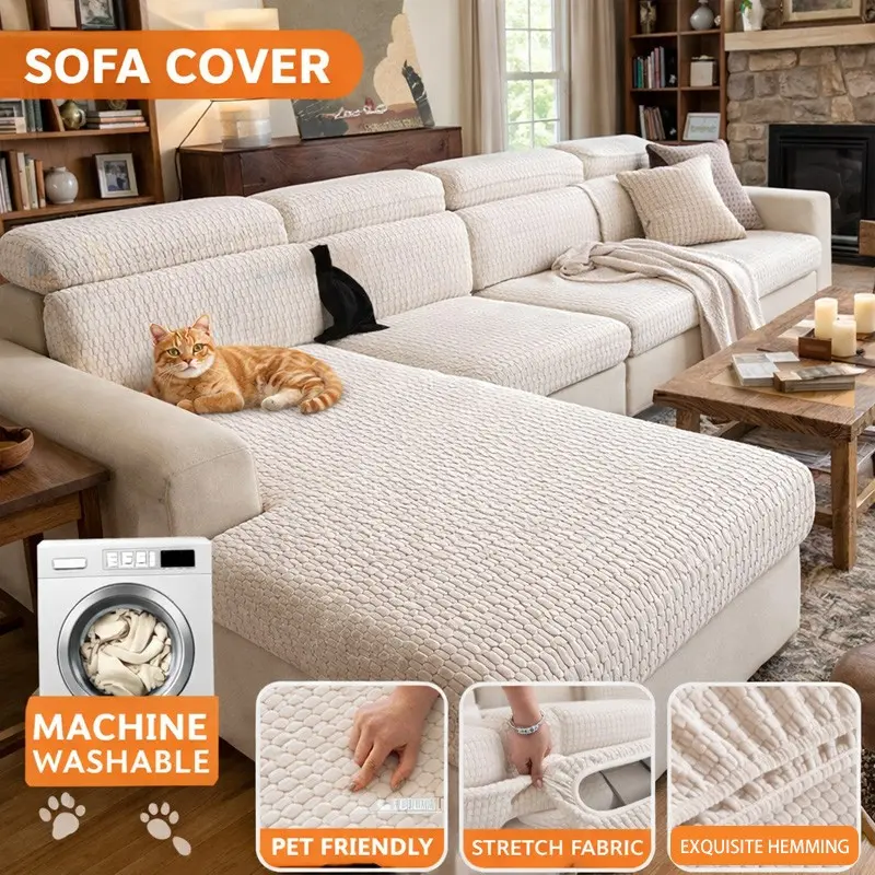 3D Texture Detachable Sofa Stretch Set, Soft Elastic Sofa Protector Cover, Pet Friendly, Elastic Sofa Slipcover, L-Shaped Sofa Furniture, Removable Sofa Cover, L Shape Couch Cover, Stretchable Sofa Cover