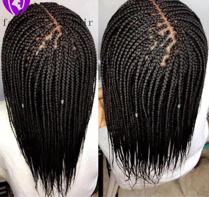 Black Box Braided Synthetic Hair Lace Front Wigs - Black, 13*4, 200% 32”Satin, Versatile for Casual and Formal Occasions