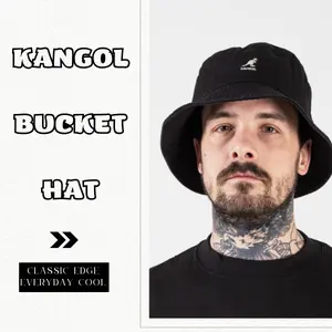 Kangol Washed Black Bucket Hat - Embroidered Kangaroo Logo cap Unisex Casual fitted Hat, Ideal for Men & Women musselburgh dad gift