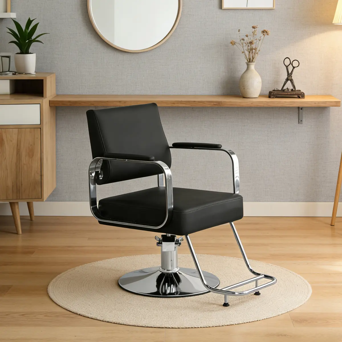 Classic Hydraulic Styling Chair for Hair Stylists, PU Leather Commercial Salon Chair with Heavy-Duty Hydraulic Pump, 360-Degree Rotation, Max Load 440 Lbs (Black)