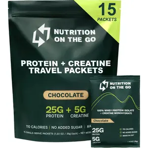 Whey Protein Isolate Packets with Creatine – 25g Protein + 5g Creatine – Single-Serve Travel Protein Powder - 110 Calories, No Added Sugar (15 Pack)