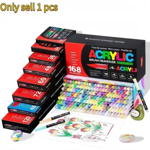 Art Automatic Ink Control Acrylic Paint Markers, Art Marker Set, 36 Colors Brush Tip Acrylic Paint Pens for Rock Painting, Ceramic, Wood, Canvas, Glass, Stone, Fabric, Pastel, Storage Box